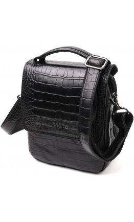 Вертикальная небольшая кожаная черная сумка - барсетка KARYA 21945