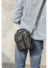 Вертикальная мужская черная сумка - барсетка в плотной коже Vintage 20366