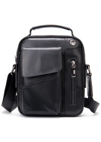Вертикальная мужская черная сумка - барсетка в плотной коже Vintage 20366