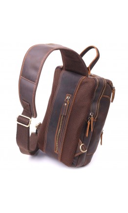 Винтажная коричневая кожаная мужская сумка через плечо - слинг Vintage 21303