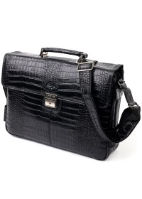 Вместительный мужской черный кожаный портфель KARYA 20939