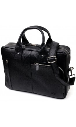 Черная кожаная фирменная сумка-портфель на плечо KARYA 20871
