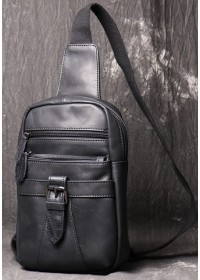 Мужская черная кожаная сумка слинг Vt1231A