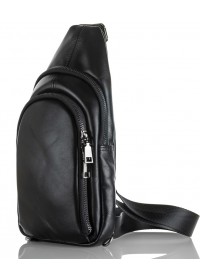Черный кожаный мужской удобный слинг на плечо VZ-018-1