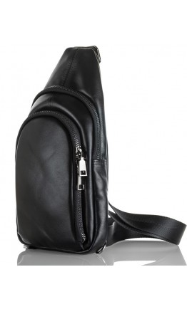 Черный кожаный мужской удобный слинг на плечо VZ-018-1
