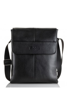 Черная кожаная вместительная мужская сумка на плечо FZ-074