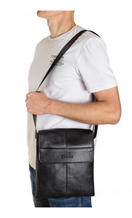 Черная кожаная вместительная мужская сумка на плечо FZ-074
