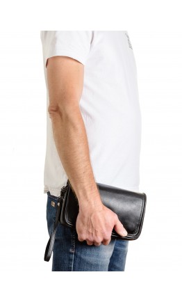 Черный кожаный мужской клатч - сумка на плечо VZ-215