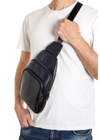 Черный вместительный кожаный мужской слинг VZ-018-2